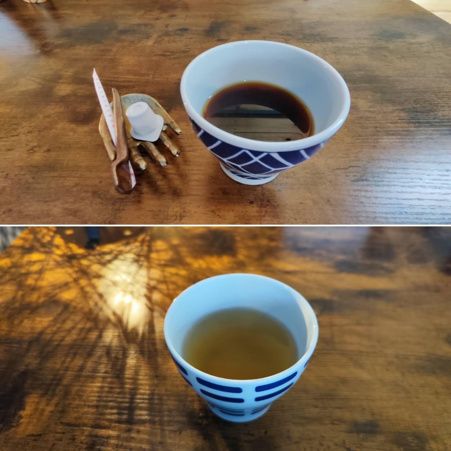 コーヒー(上)と韓国コーン茶(下)