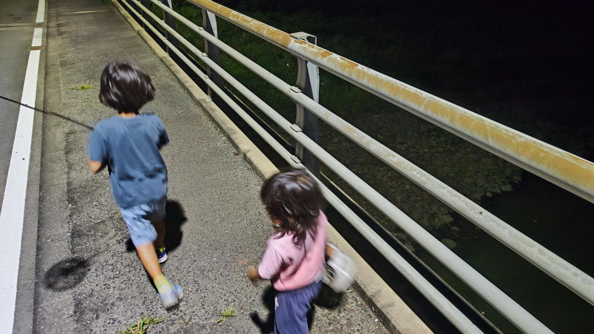 夜間はほとんど車が通らないとはいえ、歩道が狭いので注意