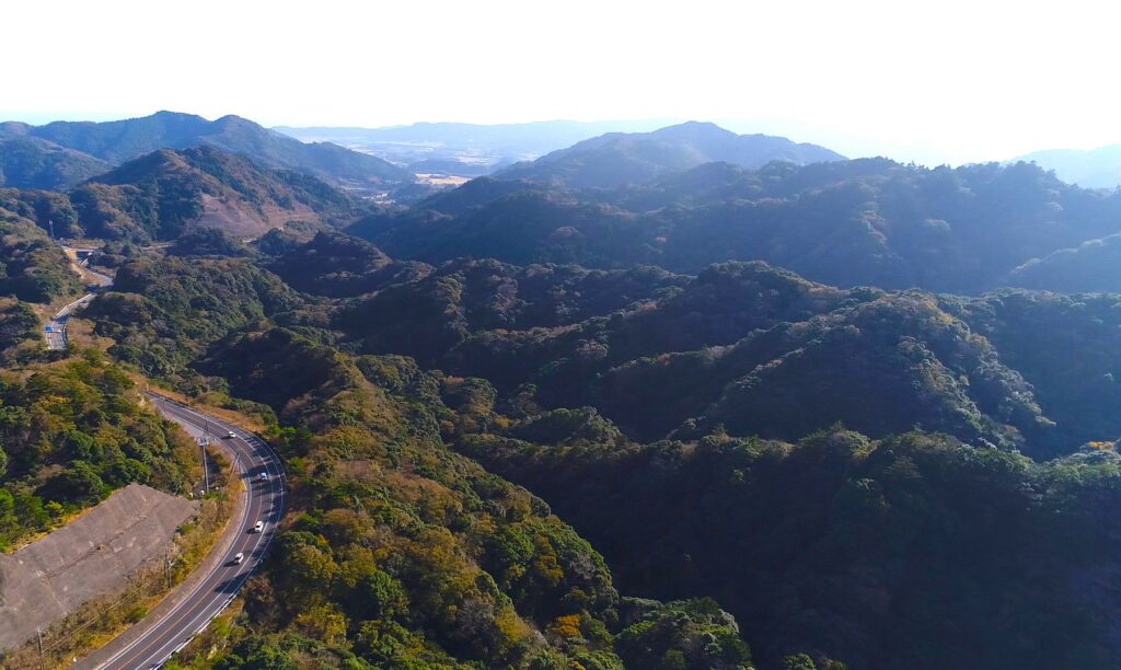 2022年9月に撮影された、鴨川有料道路の東側(写真右手)に広がる山林が、建設予定地の一部　写真提供：鴨川の山と川と海を守る会